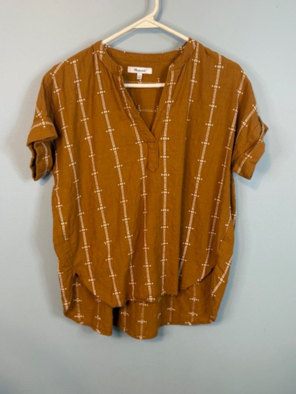 Madewell Central Shirt in Stripe Mix: Ochre Mustard Short Sleeve Blouse - Picture 2 of 8
